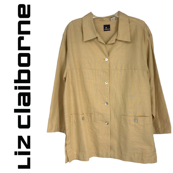 Vintage Liz Claiborne x LizSport Sz L Tan Linen Blend Chore Barn Jacket Topper - Picture 1 of 6